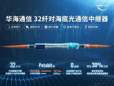 華海通信發(fā)布全球首個(gè)32纖對(duì)海底光通信中繼器原型機(jī) 開(kāi)啟海底通信新時(shí)代